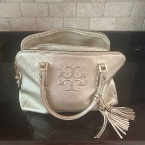 Tory Burch Large Gold Pebbled Leather Satchel
